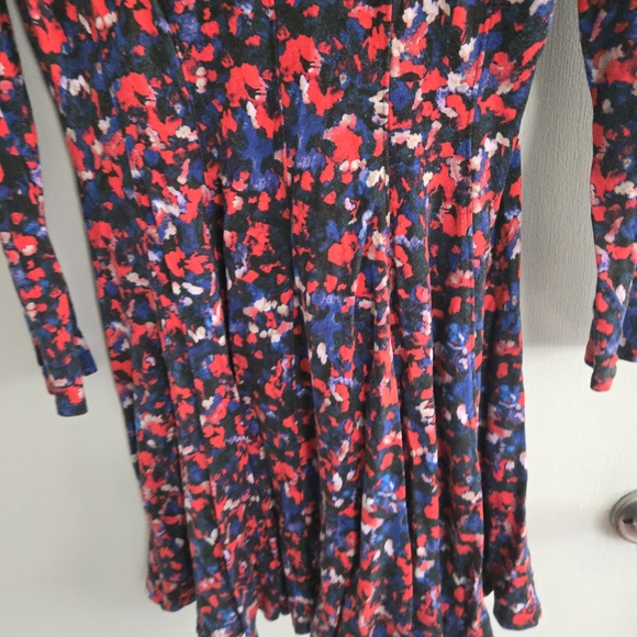 HD in Paris Navy Floral Long-Sleeve Fit & Flare Dress with Red and Blue Accents - Picture 5 of 11